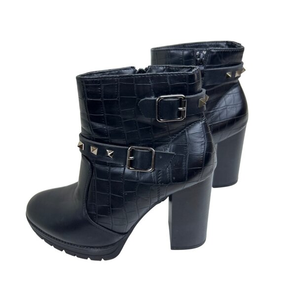 Mudd Y2K Punk Goth Grunge Alissa Chunky Black High Heel Strappy Studded Boot 9 - Picture 4 of 9